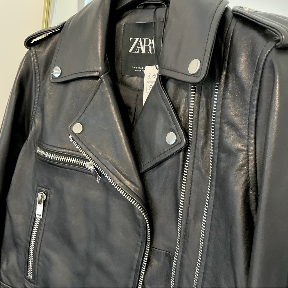Zara Genuine Leather Moto Biker Jacket NWT Sz S